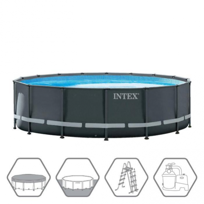 Каркасный бассейн INTEX ULTRA FRAME 488х122см, фильтр-насос, лестница, тент, подстилка 26326